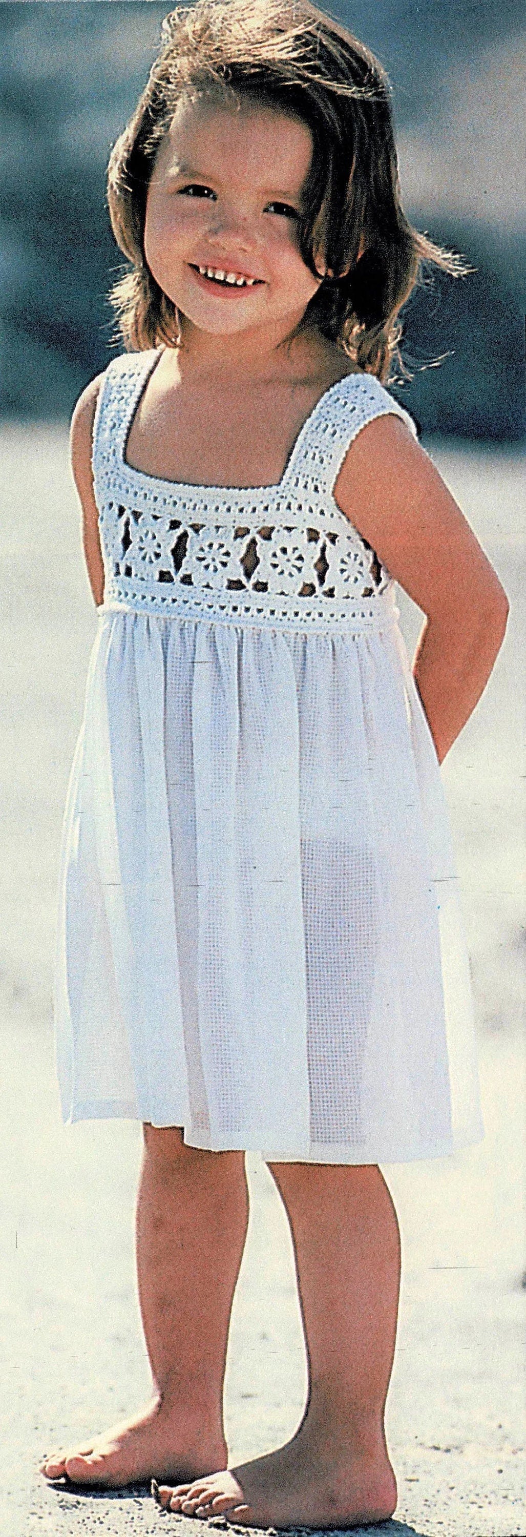 Vintage Crochet Pattern Toddler Girl Flower Blossom Top Yoke Sun Dress PDF Instant Digital Download Sewn Skirt 24m 2T 2 Years 4 Ply