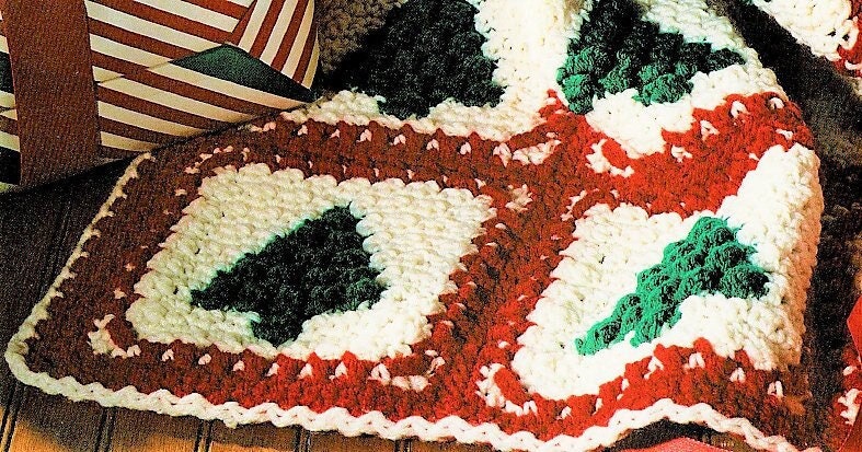 Vintage Crochet Pattern Cluster Stitch Christmas Trees Afghan PDF Instant Digital Download Holiday Granny Squares Blanket 10 Ply