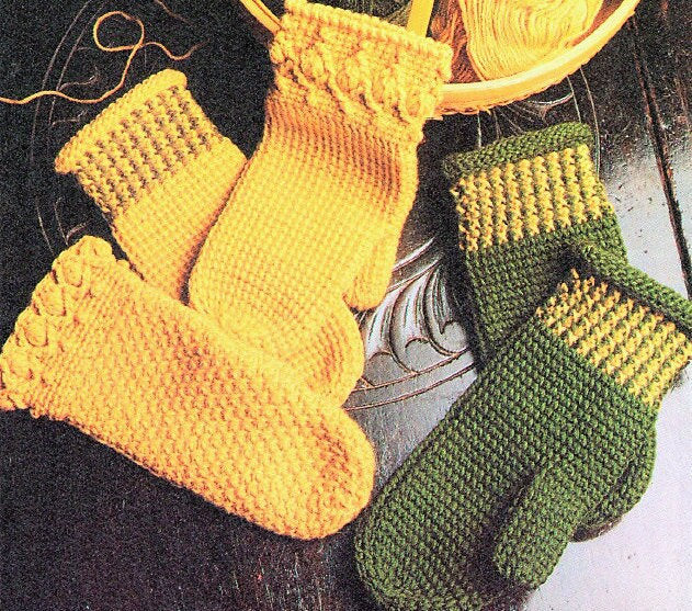 Vintage Crochet Pattern Womens Afghan Stitch Mittens Crocheted Tunisian Mitts PDF Instant Digital Download 10 Ply