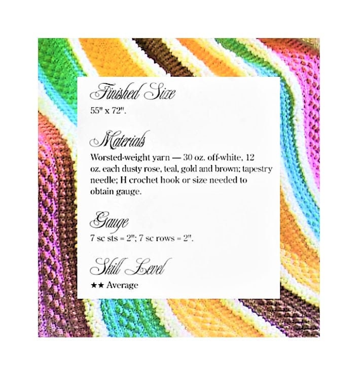 Vintage Crochet Pattern Clusters & Ruffle Rows Afghan PDF Instant Digital Download Striped Textured Blanket 55x72 10 Ply