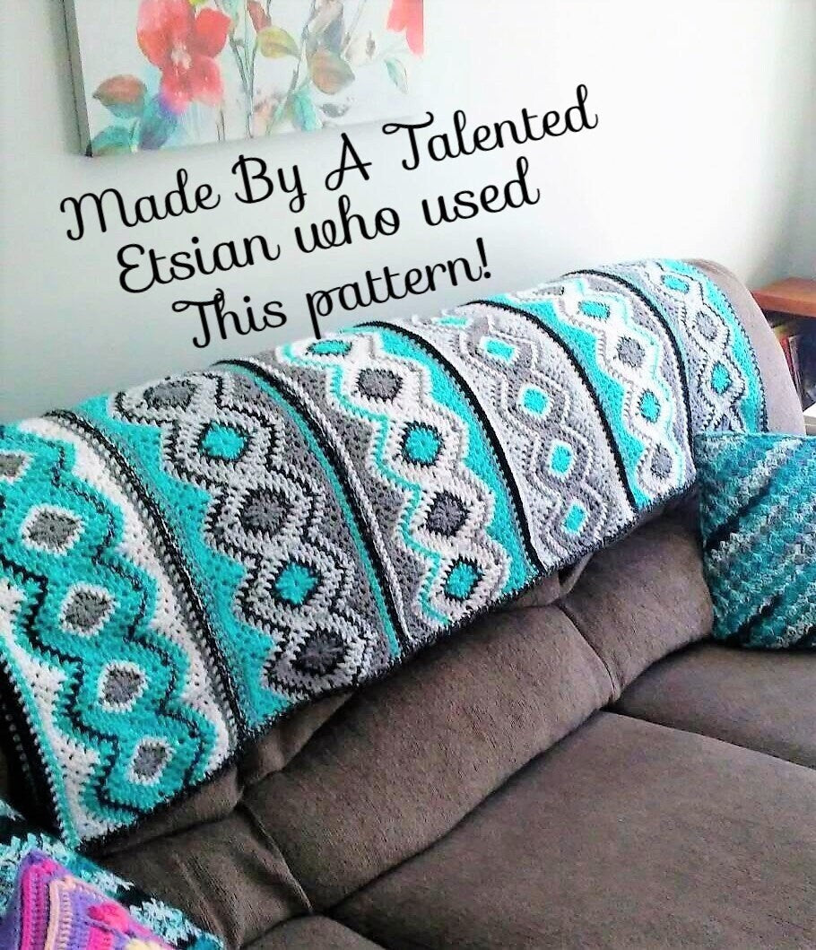 Vintage Crochet Navajo Afghan Pattern PDF Instant Digital Download Southwestern Aztec Mosaic Diamonds Design 45x64 10 Ply