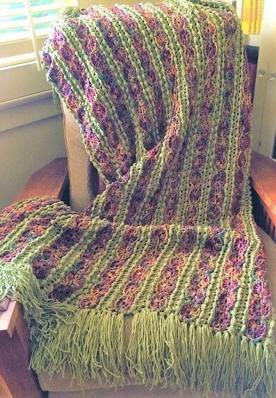 Vintage Crochet Pattern Beautiful Flower Chains Afghan PDF Instant Digital Download Shell & Lace Stitch Daisy Strips Blanket 48x70 10 Ply