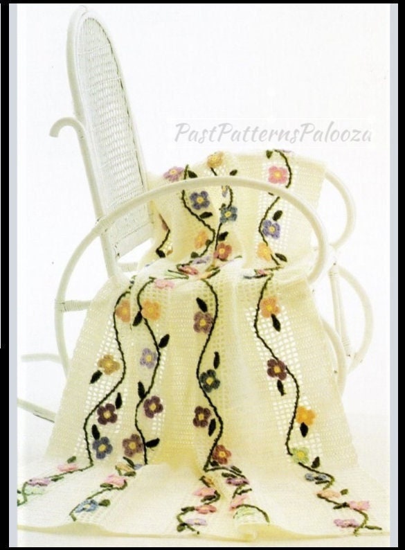 Vintage Crochet Pattern Climbing Flower Vines Afghan PDF Instant Digital Download Floral Garden Fence Blanket 4 Ply