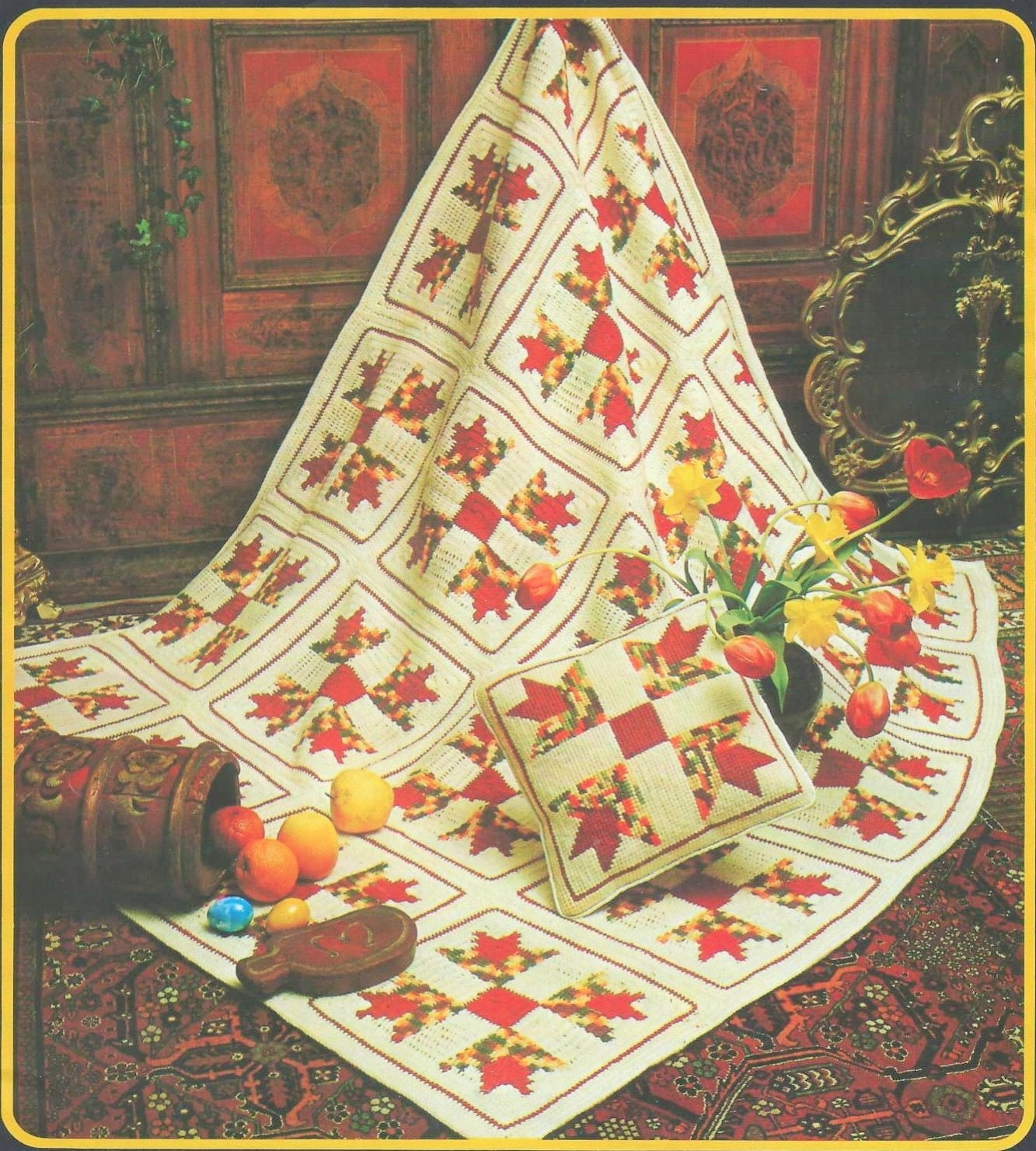 Vintage Crochet Pattern Turkey Track Afghan Patchwork Quilt Blocks Design PDF Instant Digital Download Throw Blanket 58x71 10 Ply