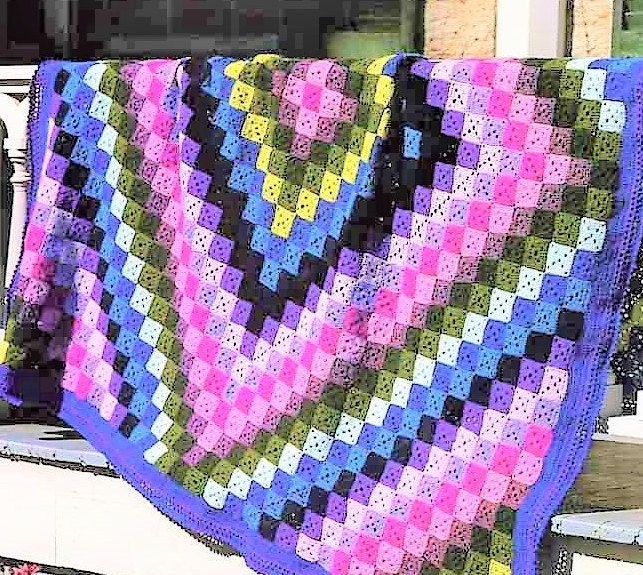 Vintage Crochet Pattern Mosaic Diamond Afghan Small Granny Squares Design PDF Instant Digital Download Checkered Blanket 72" Square 5 Ply