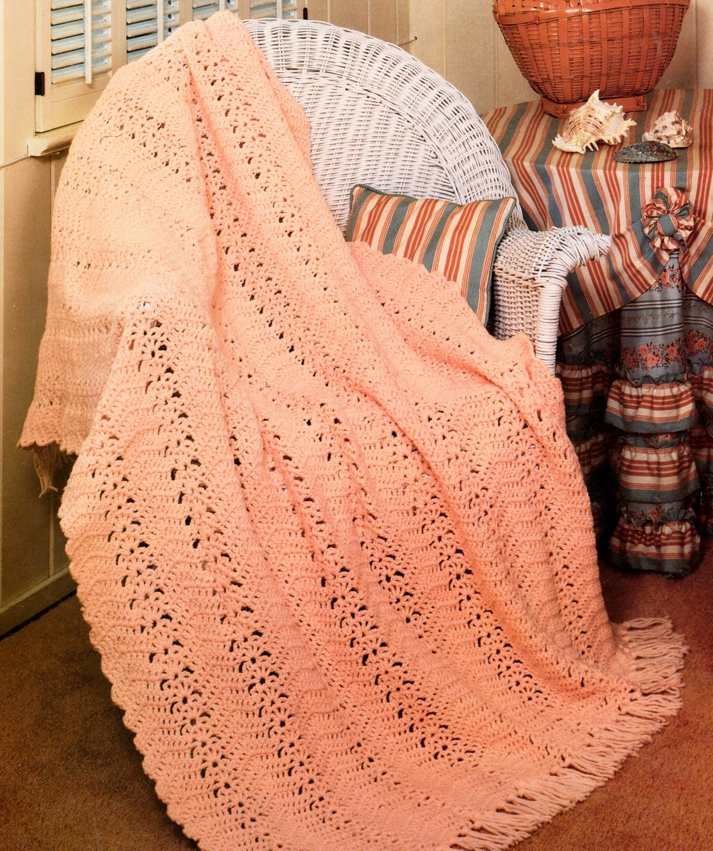 Vintage Crochet Open Shell Lacy Afghan Pattern PDF Instant Digital Download Pretty Lace Stripes Afghan 40x60 10 Ply