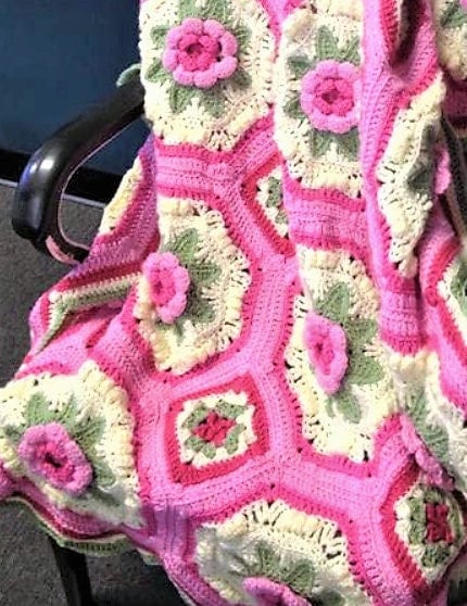 Vintage Crochet Pattern Octagon Granny Squares Bed of Roses Afghan PDF Instant Digital Download Blanket Throw 40x60 10 Ply