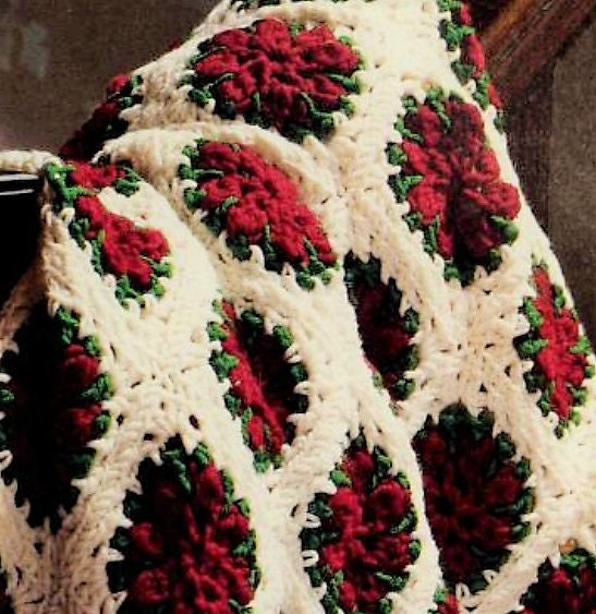 Vintage Crochet Pattern Christmas Poinsettia Flower Afghan Pattern Granny Squares PDF Instant Digital Download Holiday Throw Blanket 4 Ply