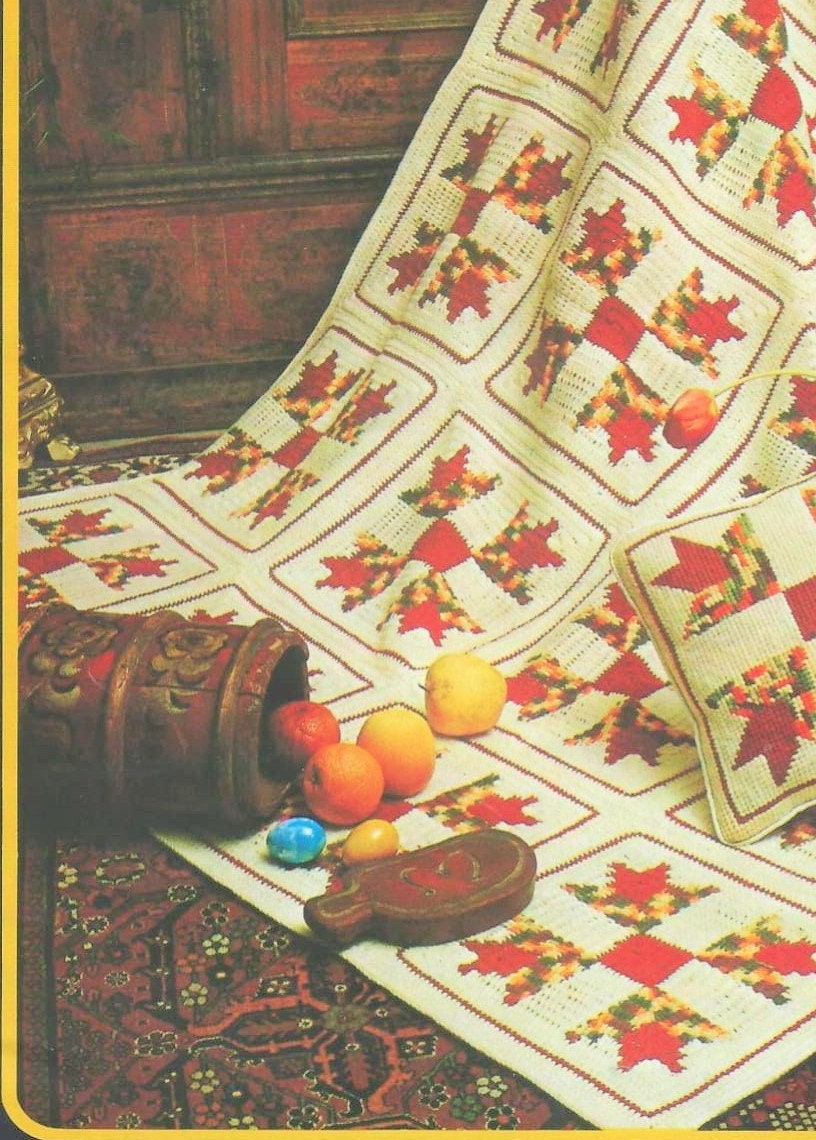 Vintage Crochet Pattern Turkey Track Afghan Patchwork Quilt Blocks Design PDF Instant Digital Download Throw Blanket 58x71 10 Ply
