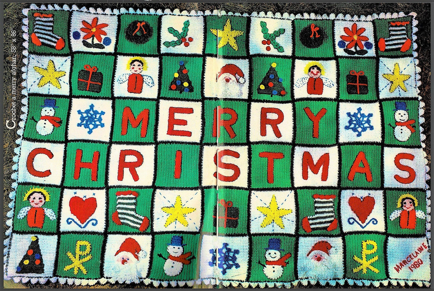 Vintage Crochet Pattern Merry Christmas Afghan Holiday Motif Applique Squares Design PDF Instant Digital Download 10 Ply