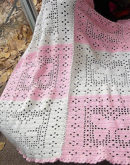 Vintage Filet Crochet Pattern Butterflies Squares Chenille Afghan Instant Digital Download Butterfly Throw Blanket 43x58 10 Ply