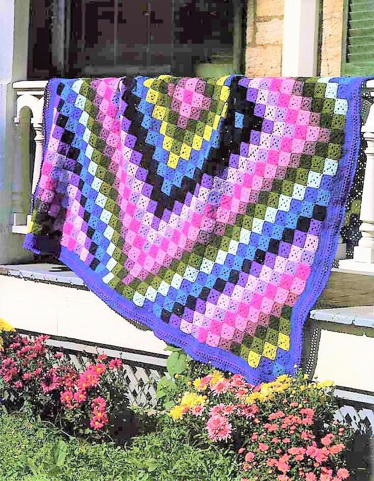 Vintage Crochet Pattern Mosaic Diamond Afghan Small Granny Squares Design PDF Instant Digital Download Checkered Blanket 72" Square 5 Ply