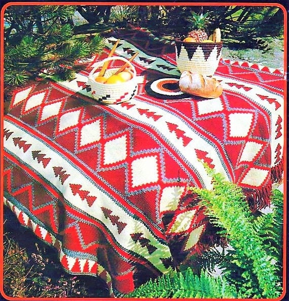 Vintage Knitting Pattern Navajo Native American Indian Blanket Afghan PDF Instant Digital Download Southwestern Aztec Diamonds Design 10 Ply