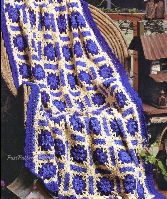 Vintage Crochet Pattern Blueberry Patch Afghan Floral Granny Squares Blanket PDF Instant Digital Download Retro Flower Motif Throw 10 Ply