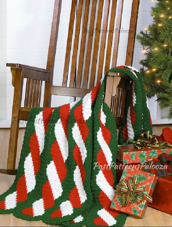 Vintage Crochet Pattern Christmas Candy Cane Twist Afghan Pattern PDF Instant Digital Download Holiday Peppermint Throw Blanket 43x70 10 Ply