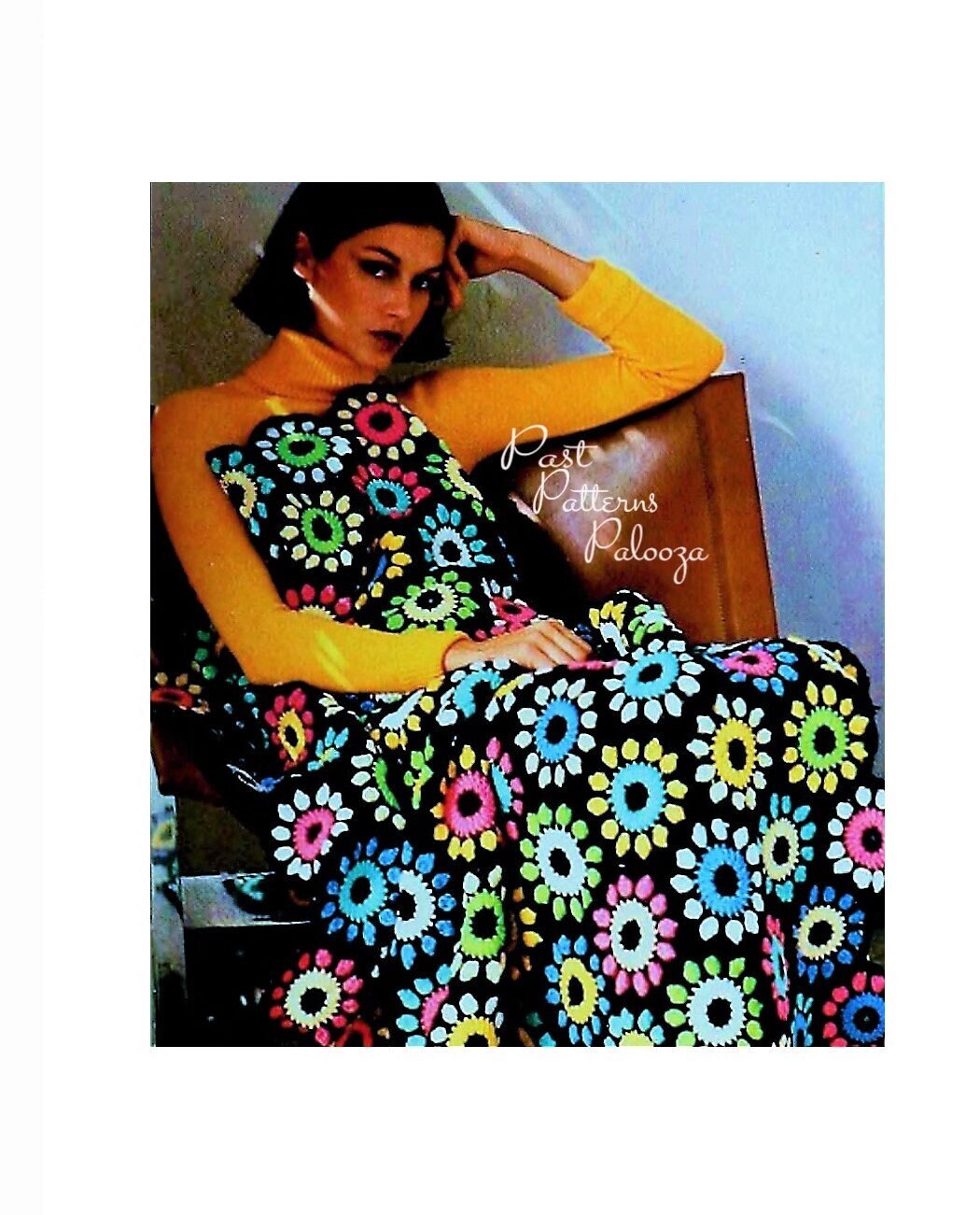 Vintage Crochet Pattern Jewel Flower Granny Square Afghan Blanket PDF Instant Digital Download 1970s Boho Floral Motif Throw 10 Ply