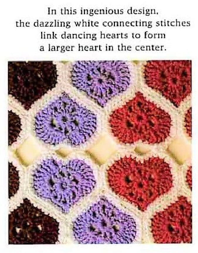 Vintage Crochet Pattern Interlocking Hearts Afghan PDF Instant Digital Download Linked Valentines Hearts Throw Blanket 54x60 Chunky 12 Ply