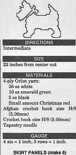 Vintage Crochet Pattern 44" Scottie Dog Christmas Tree Skirt PDF Instant Digital Download Afghan Tunisian Stitch Cross Stitch 4 Ply