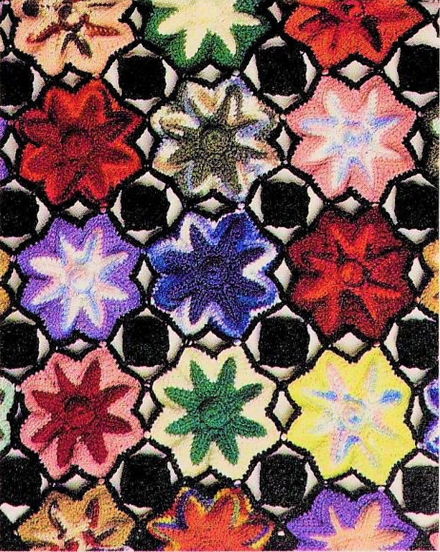 Vintage Crochet Pattern Gothic Flower Bed Afghan PDF Instant Digital Download Pretty Floral Motif Blanket Black Background 63x77 10 Ply