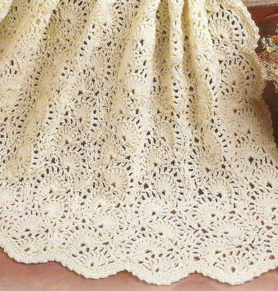 Vintage Crochet Pattern Swirling Wavy Shells Wave Afghan PDF Instant Digital Lacy Throw Blanket 49x53 10 Ply