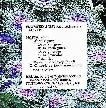 Vintage Crochet Pattern Beautiful Waterlilies Afghan PDF Instant Digital Download Lily Pad Flower Motif Squares Throw Blanket 37x46 5 Ply