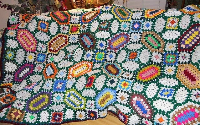 Vintage Crochet Pattern Crazy Mosaic Granny Square Afghan PDF Instant Digital Download Geometric Shapes Throw Blanket 5 Ply Retro 1978