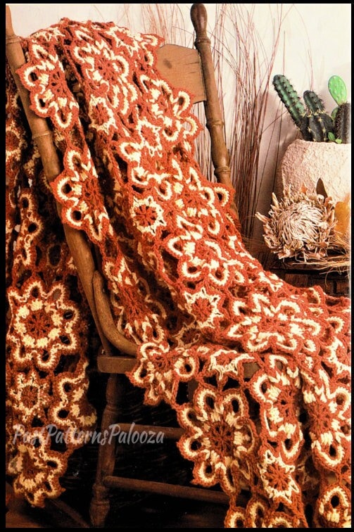 Vintage Crochet Pattern Lacy Flower Garden Afghan PDF Instant Digital Download Floral Motif Granny Square Variant 10 Ply