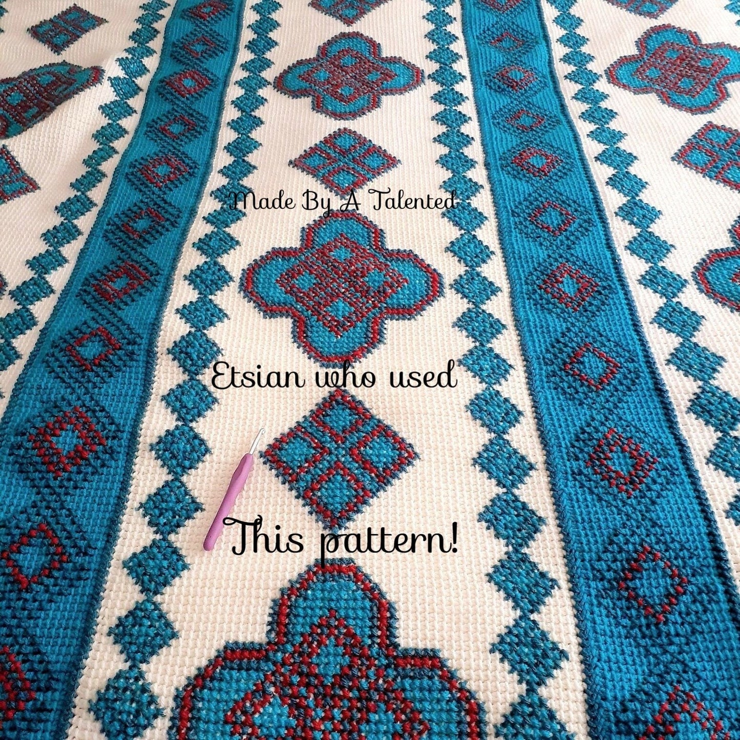 Vintage Crochet Navajo Afghan Pattern PDF Instant Digital Download Embroidered Diamonds Crosses Design Tunisian Stitch 63x78 10 Ply