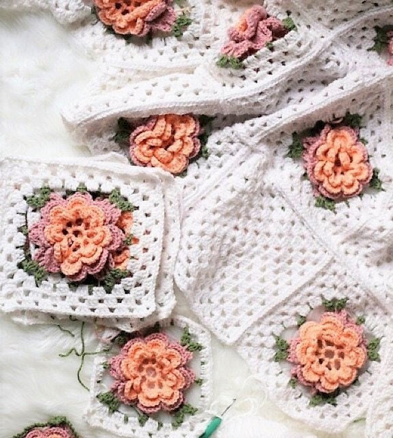 Vintage Crochet Pattern Classic Roses Bedspread Afghan PDF Instant Digital Download Flower Granny Square Throw Coverlet 8 Ply