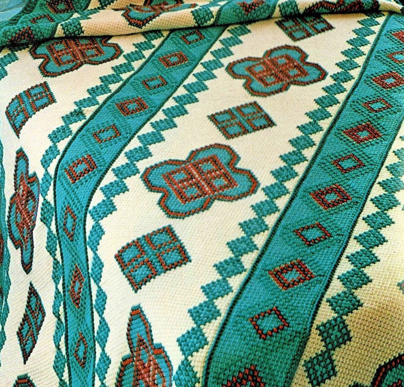 Vintage Crochet Navajo Afghan Pattern PDF Instant Digital Download Embroidered Diamonds Crosses Design Tunisian Stitch 63x78 10 Ply