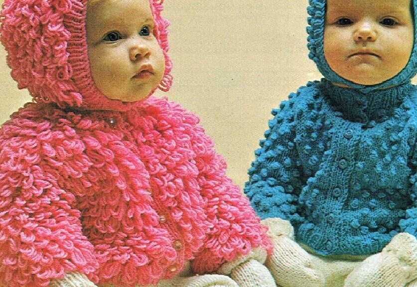 Vintage Knitting Pattern Baby Loop & Bobble Stitch Cardigan Jackets Hats Legging Mitts Sets PDF Instant Digital Download 0-12m