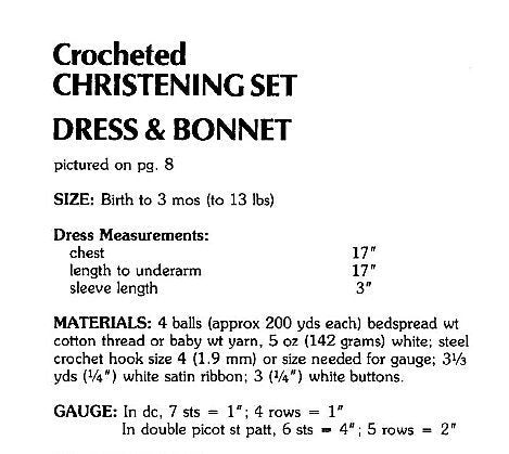 Vintage Thread Crochet Pattern Pretty Baby Girl Christening Dress Bonnet Set Rose & Leaf Motif Picots PDF Instant Digital Download Baptism