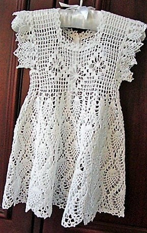 Vintage Thread Crochet Pattern Baby Girl Lace Pineapple Diamonds Filet Dress PDF Instant Digital Download 6 Months