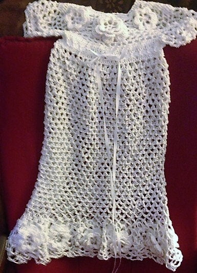 Vintage Thread Crochet Pattern Pretty Baby Girl Christening Dress Bonnet Set Rose & Leaf Motif Picots PDF Instant Digital Download Baptism