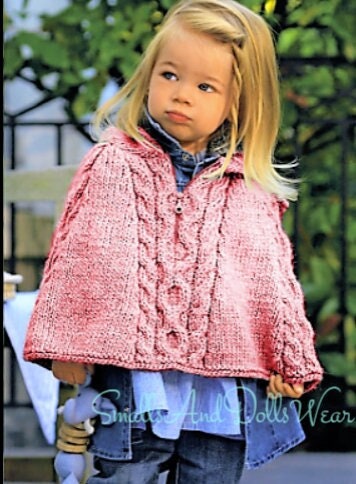 Vintage Knitting Pattern Baby Girl Toddler Cable Poncho Hooded Cape PDF Instant Digital Download 6m-2 years Garter Stitch 12 Ply