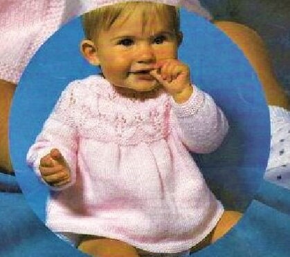 Vintage Knitting Pattern Knit Baby Girl Leaf Yoke Matinee Jacket Coat Angel Top Bonnet Set PDF Instant Digital Download 0-9m 4 Ply