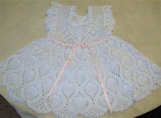 Vintage Thread Crochet Pattern Baby Girl Lace Pineapple Diamonds Filet Dress PDF Instant Digital Download 6 Months