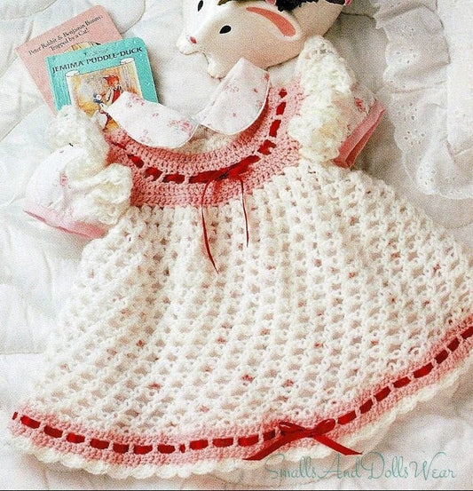 Vintage Crochet Pattern Baby Girl Pretty Love Knot Valentines Dress PDF Instant Digital Download 3 - 12 months