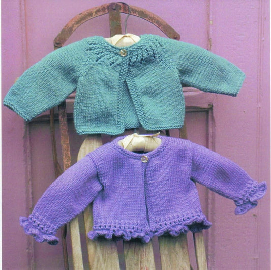 Vintage Knitting Patterns Baby Girl Ruffled Cardigan Sweaters PDF Instant Digital Download 0-12m Aran 10 Ply