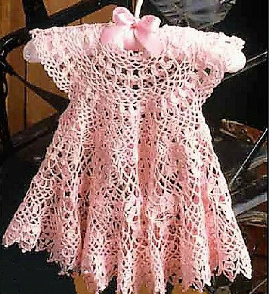 Vintage Crochet Pattern Baby Girl Pretty Frilly Floral Lace Dress PDF Instant Digital Download 3 - 12 months Cotton Thread