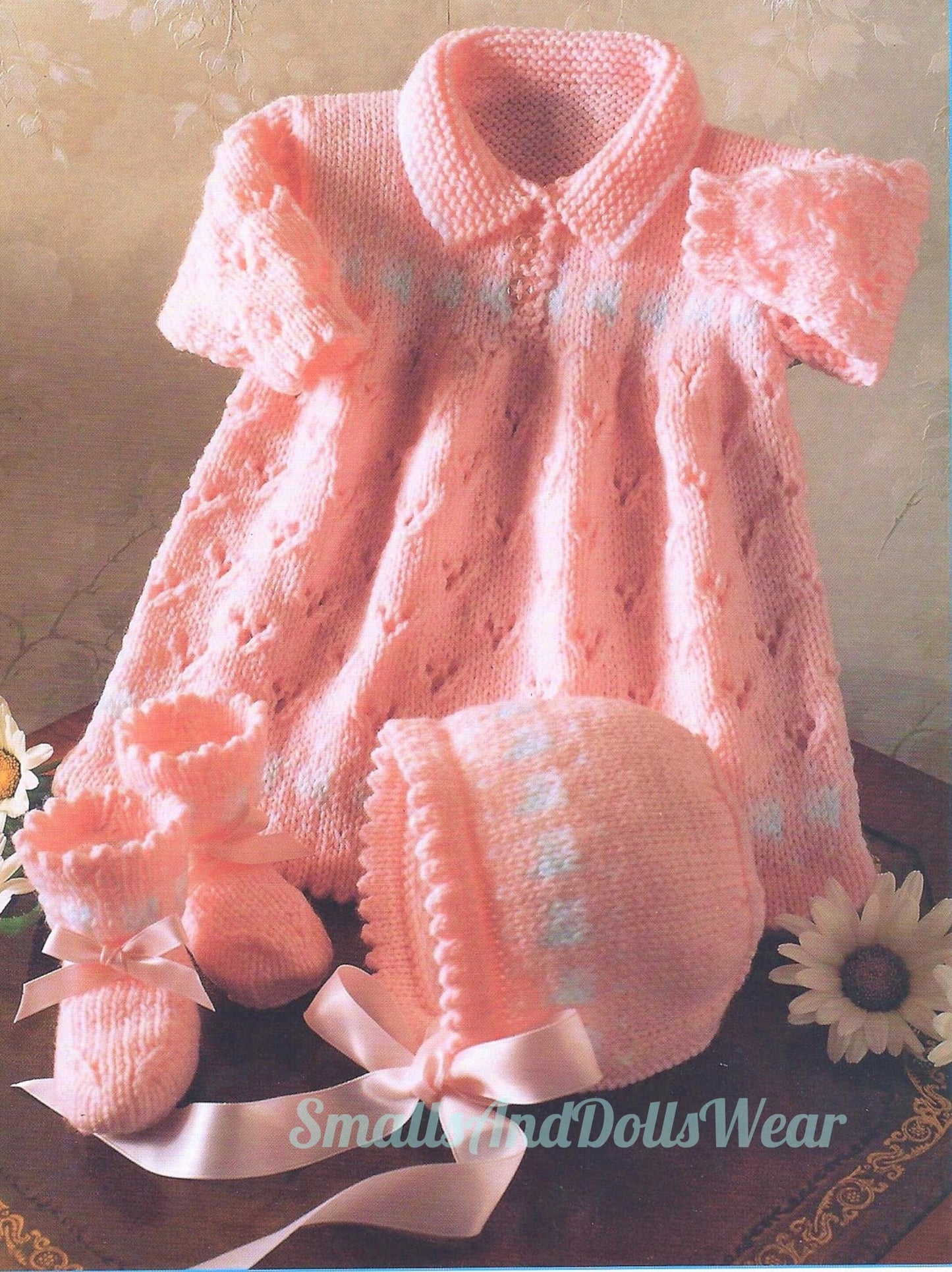 Vintage Knitting Pattern Baby Girl Eyelet Dress Bonnet Booties Set PDF Instant Digital Download 0- 2 years DK 8 Ply (Copy)