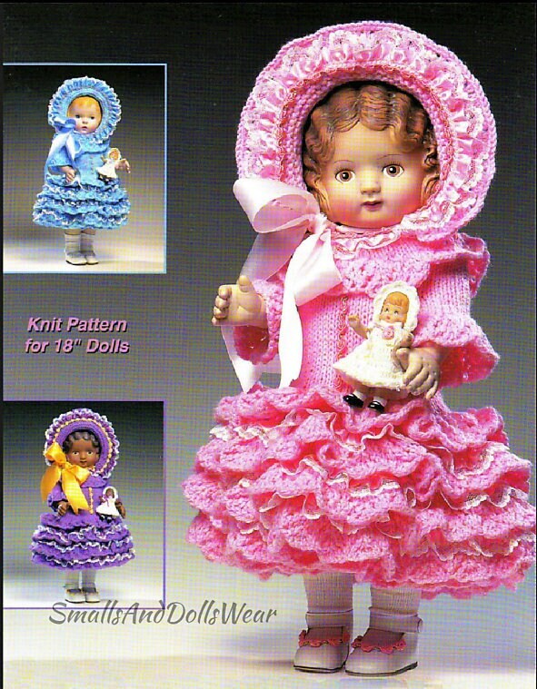 Vintage Knitting Pattern 18" Victorian Baby Girl Doll Ruffled Frilly Dress Bonnet Outfit PDF Instant Digital Download Old Fashioned DK 8 Ply