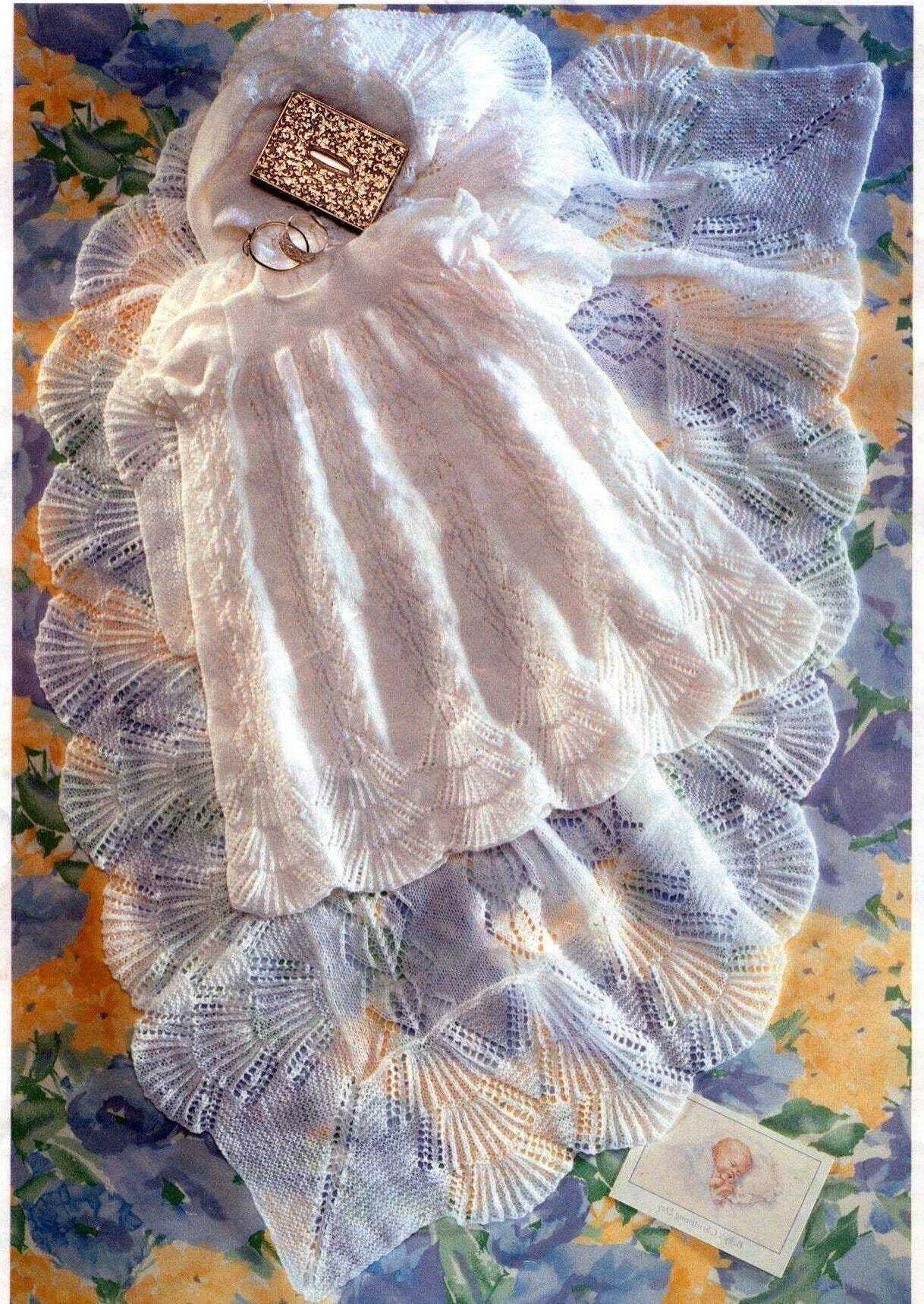 Vintage Knitting Pattern Baby Christening Dress and Shawl PDF Instant Digital Download Short Baptism Gown 0-9m 3 Ply Lace