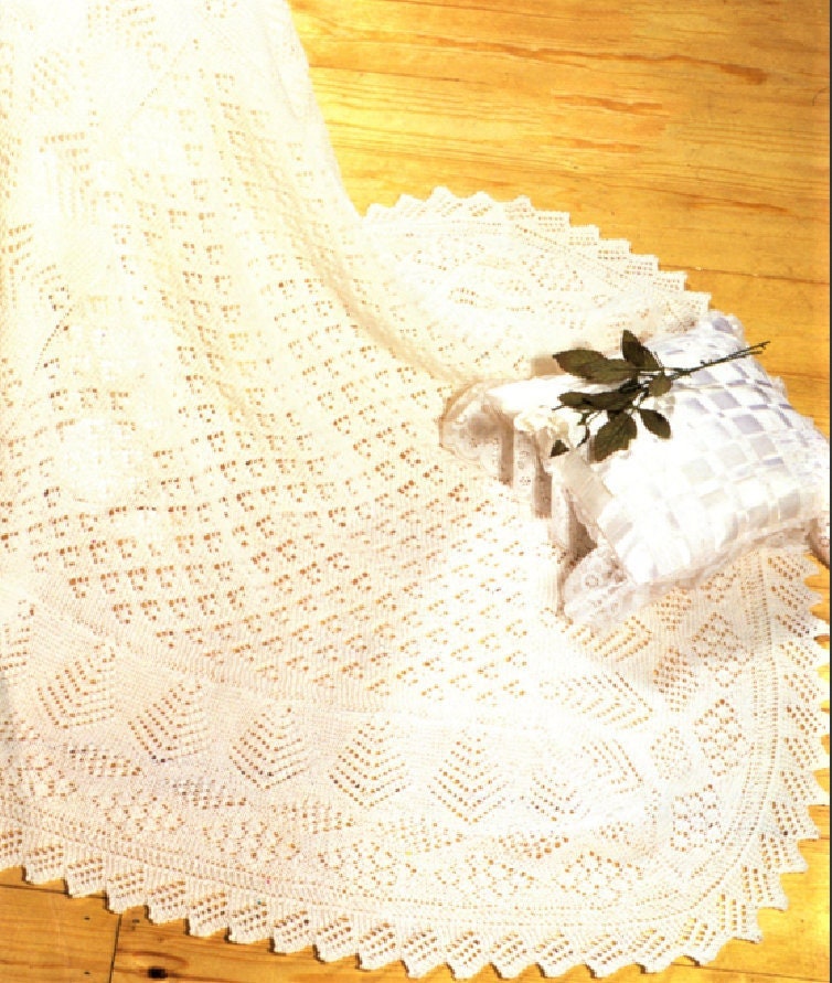 Vintage Knitting Pattern Knit Baby Lace Christening Shawl Blanket PDF Instant Digital Download Heirloom Baptism Blessing Blanket 2 Ply 3 Ply