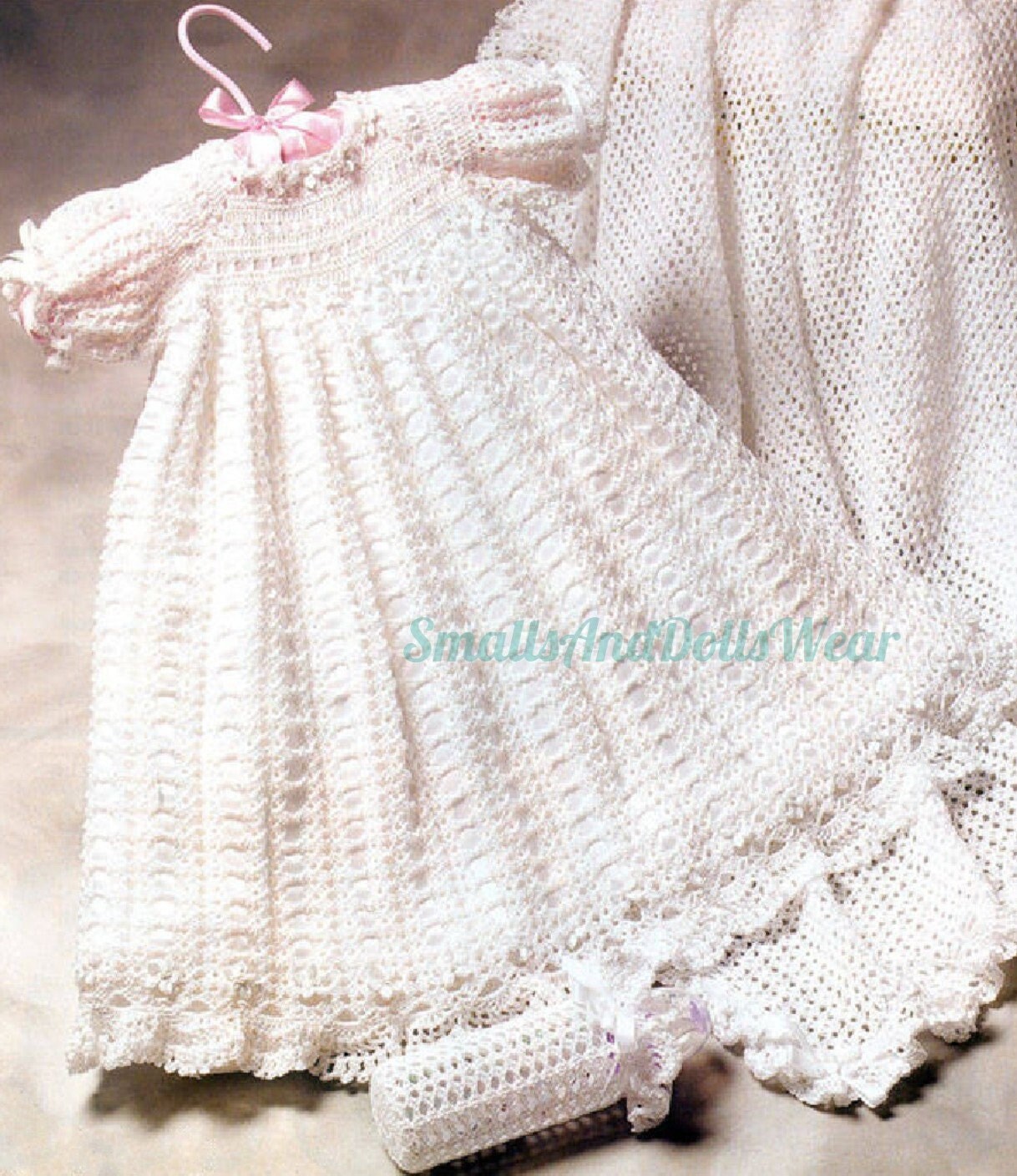 Vintage Crochet Pattern Beautiful Baby 6 Piece Christening Set PDF Instant Digital Download Dress Gown Booties Bonnet Afghan Socks 3-6 m