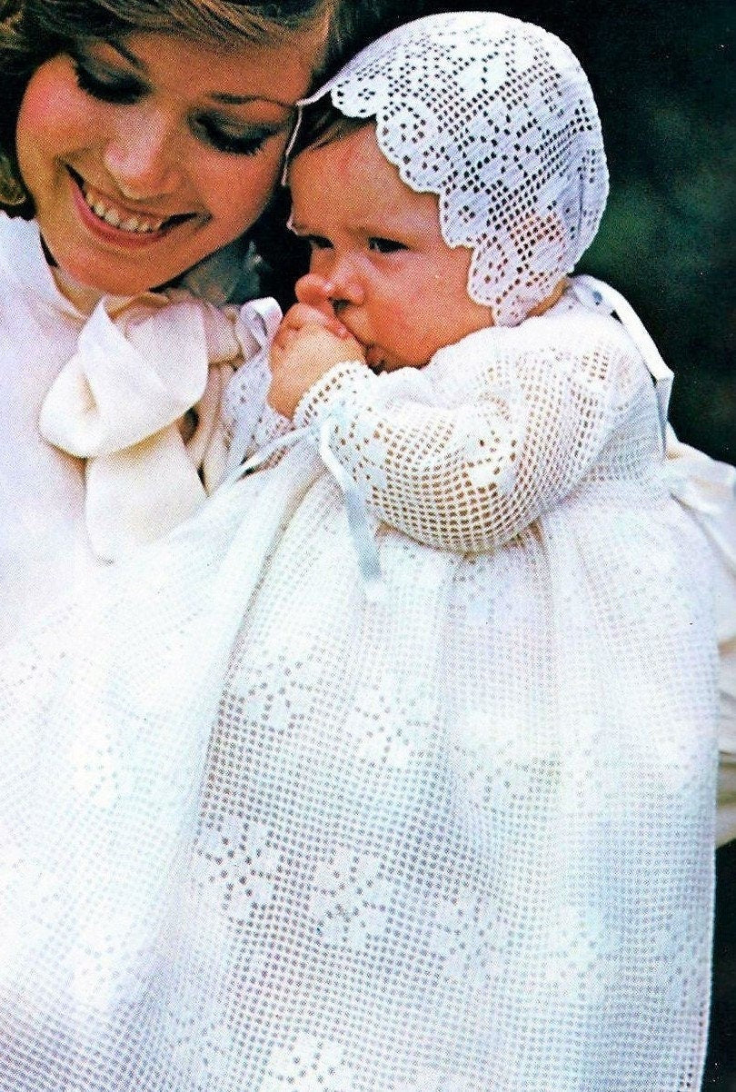 Vintage Filet Crochet Pattern Baby Christening Gown Bonnet Set Lacy Floral Heirloom PDF Instant Digital Download 0-6m