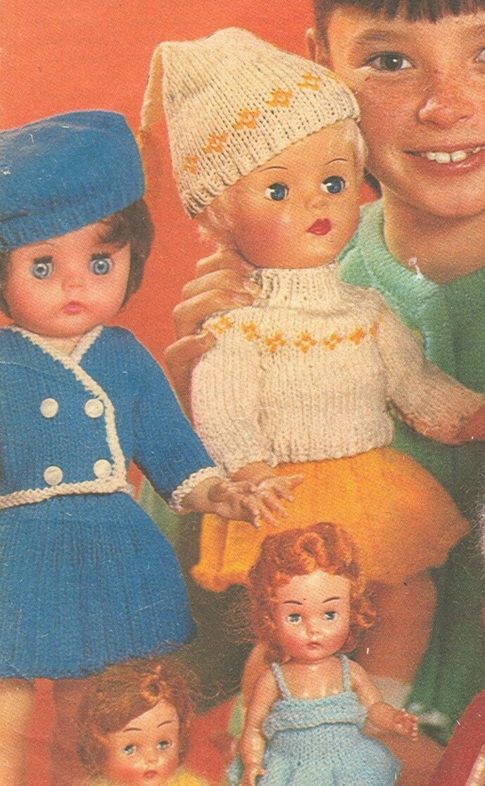 Vintage 1960s Knitting Patterns Various Knit Doll Clothes 8 Outfits For 7" 13" and 15" Dolls PDF Instant Digital Download Retro Clothing
