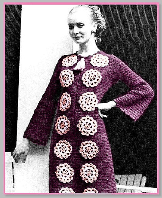 Vintage Crochet Pattern Womens Boho Flower Maxi Dress PDF Instant Digital Download Round Granny Square Motifs DK