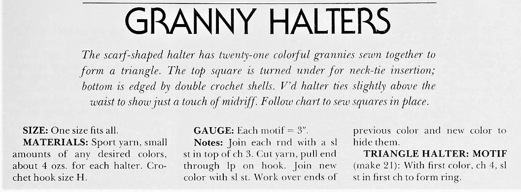 Vintage Crochet Pattern Womens Retro Granny Square Halter Tops PDF Instant Digital Download 2 Styles Hippie Boho Midriff Midis 1970s 5 Ply