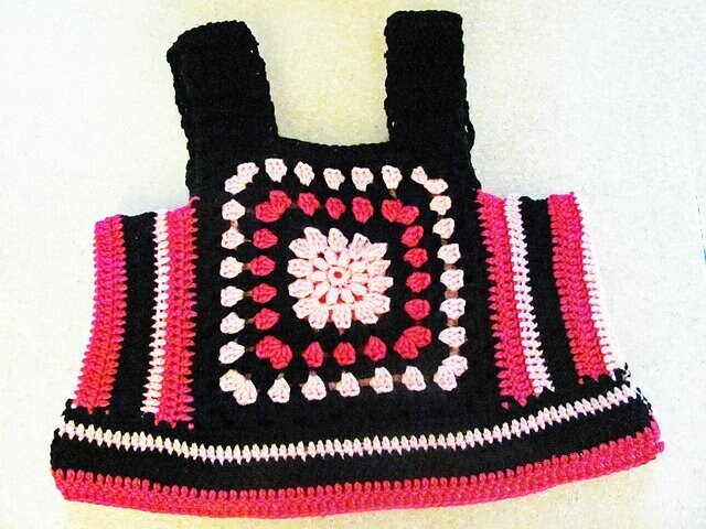 Vintage Crochet Pattern Womens Postage Stamp Vest Granny Square Rib Tickler Tank Halter Top Retro Shrink PDF Instant Digital Download 5 Ply